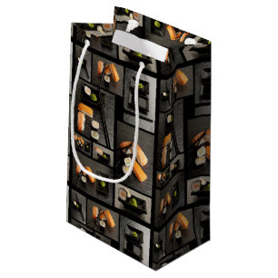 Sushi collection on black background small gift bag