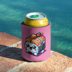 Sushi Companion - Playful Pixelated Culinary Art Can Cooler