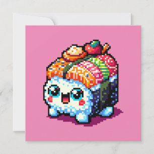 Sushi Companion - Playful Pixelated Culinary Art Invitation