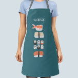 Sushi Custom Name Apron<br><div class="desc">Cute Japanese sushi food art on a deep green background.
Change or remove the name to personalize.</div>