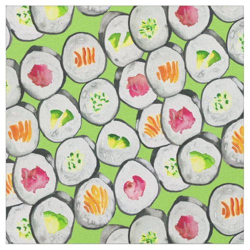 Sushi cute fun watercolor wasabi fabric