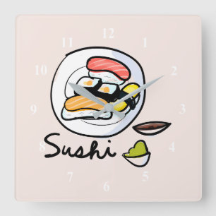 Sushi cute kawaii modern Japanese food art Square Wall Clock