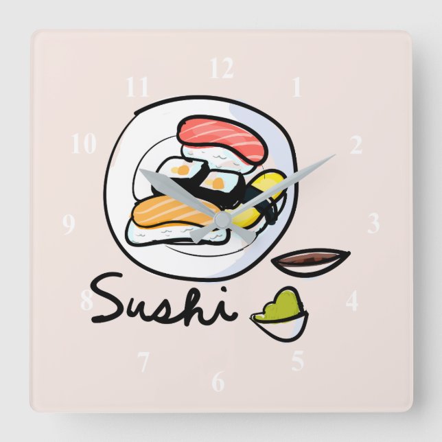 Sushi cute kawaii modern Japanese food art Square Wall Clock (Front)