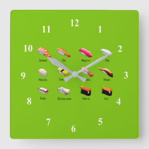 Sushi cute kawaii wasabi modern Japanese food art Square Wall Clock