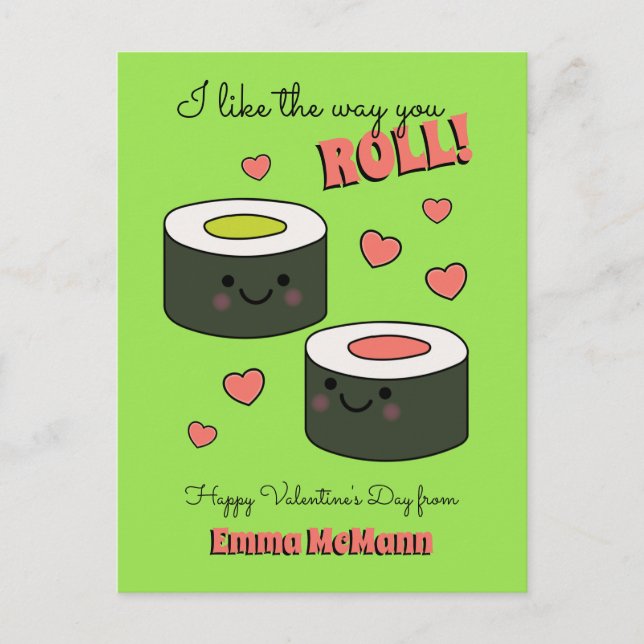 Sushi Cute Kids Valentine's Day Friendship Postcar Postcard (Front)