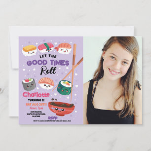 Sushi Dinner Girls Japanese Birthday Party Purple Invitation