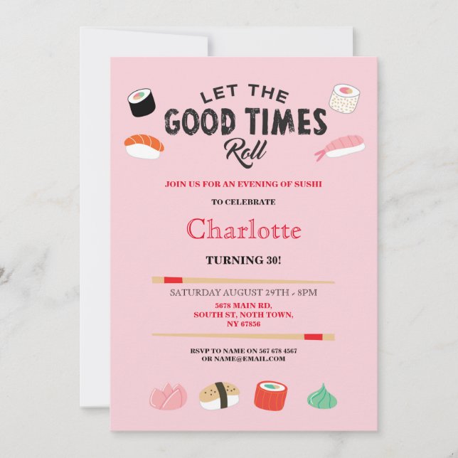 Sushi Dinner Lunch Japanese Birthday Party Invite (Front)