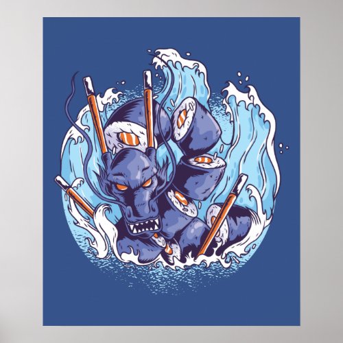 Sushi Dragon Japanese Art Poster