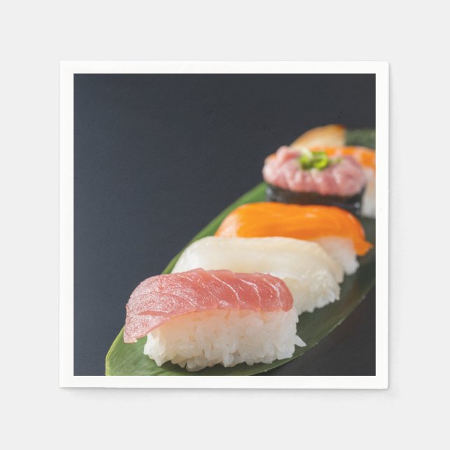 Sushi Elegance on Black – SUSHIMI Collection Napkins (Front)