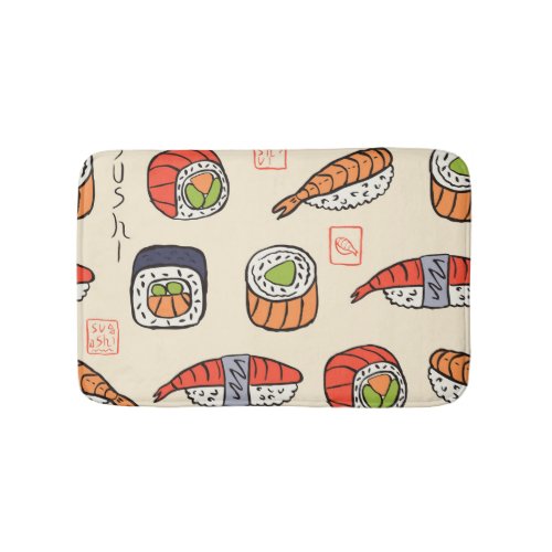 Sushi food seamless pattern design bath mat