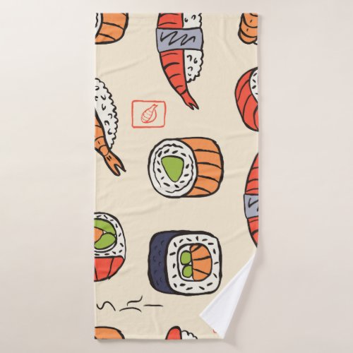 Sushi food seamless pattern design bath towel