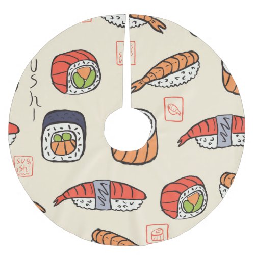 Sushi food seamless pattern design brushed polyester tree skirt