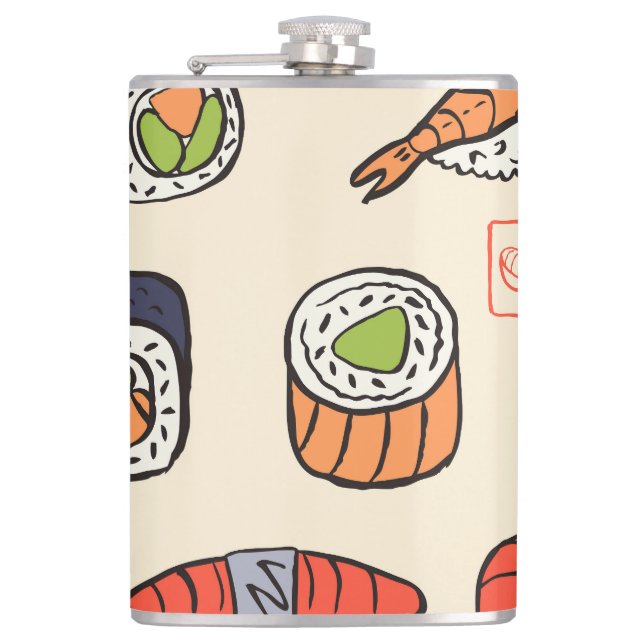 Sushi food, seamless pattern design. flask (Front)