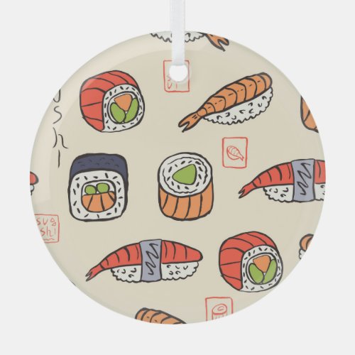Sushi food seamless pattern design glass ornament