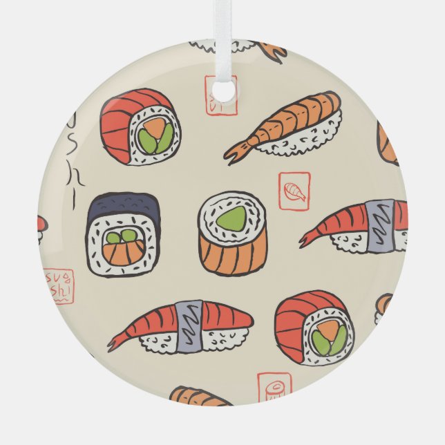 Sushi food, seamless pattern design. glass ornament (Front)