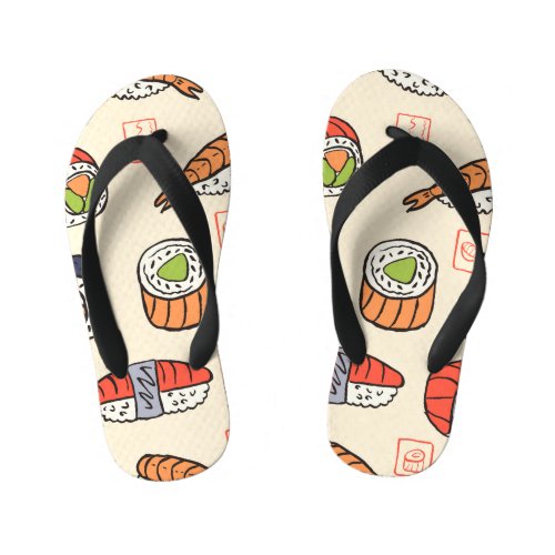 Sushi food seamless pattern design kids flip flops