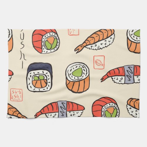 Sushi food seamless pattern design kitchen towel