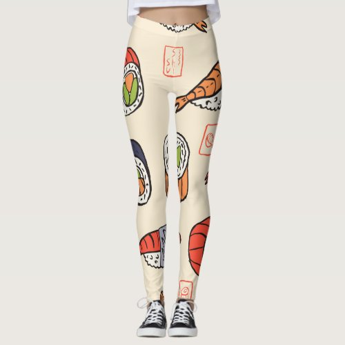 Sushi food seamless pattern design leggings
