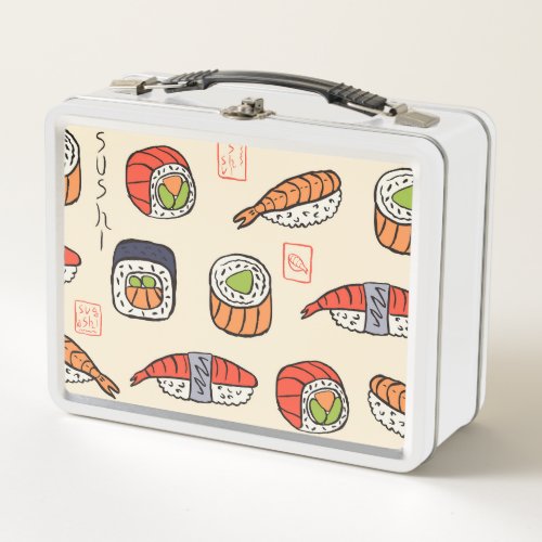 Sushi food seamless pattern design metal lunch box