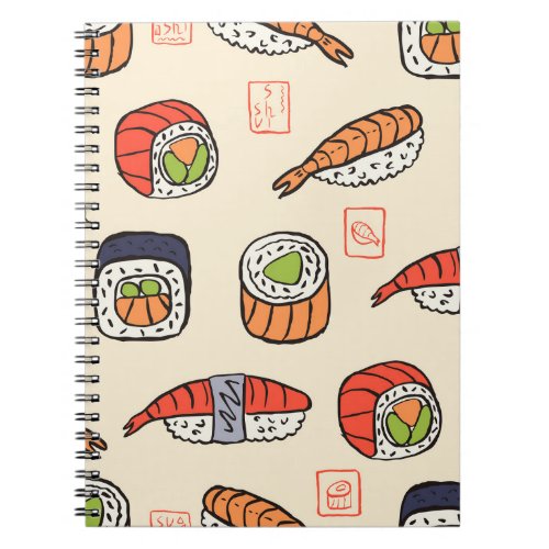 Sushi food seamless pattern design notebook