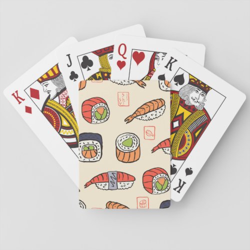 Sushi food seamless pattern design playing cards