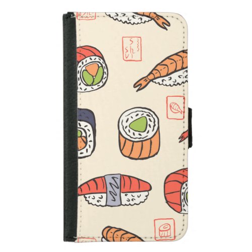 Sushi food seamless pattern design samsung galaxy s5 wallet case