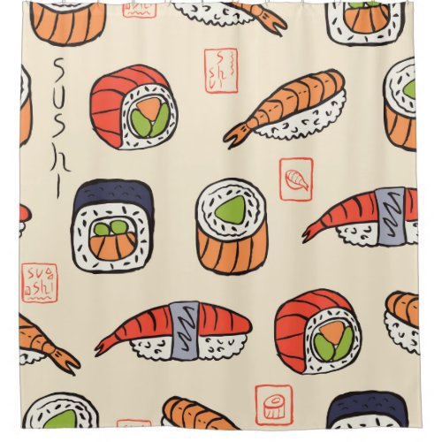 Sushi food seamless pattern design shower curtain