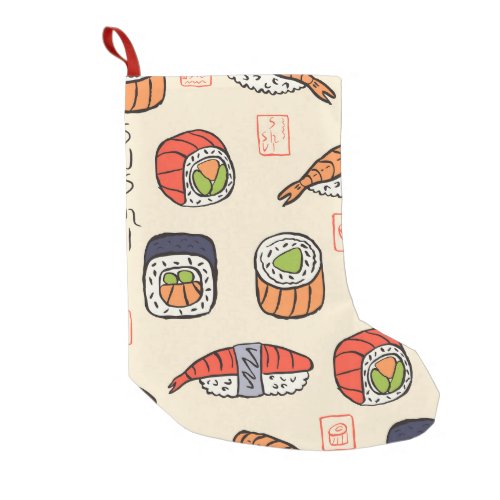 Sushi food seamless pattern design small christmas stocking