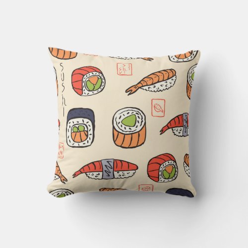 Sushi food seamless pattern design throw pillow