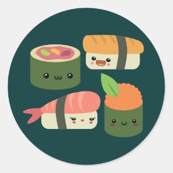 Sushi Friends Classic Round Sticker by Middlemind at Zazzle