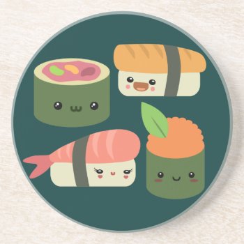 Sushi Friends Sandstone Coaster by Middlemind at Zazzle