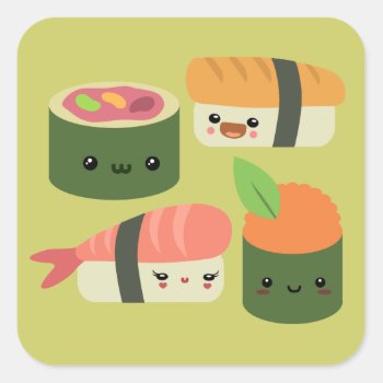 Sushi Friends Square Sticker by Middlemind at Zazzle