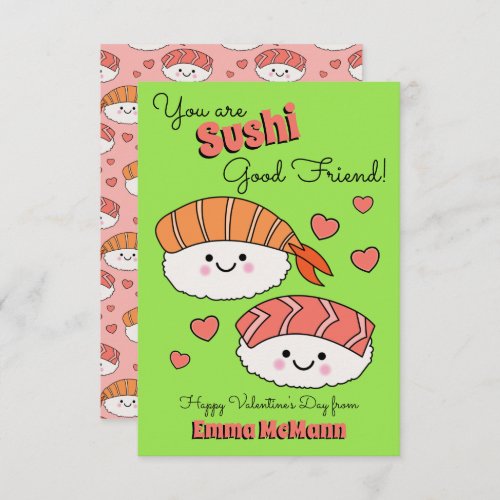 Sushi Friendship Kids Classroom Valentine Cards