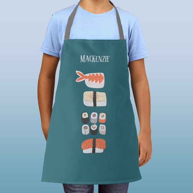 Sushi Fun Personalized Apron (Fun personalized name Japanese sushi food art apron)