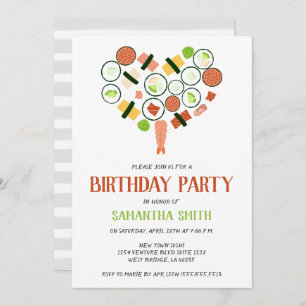 Sushi Heart Birthday Party Invitation