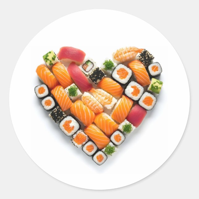 Sushi heart classic round sticker (Front)