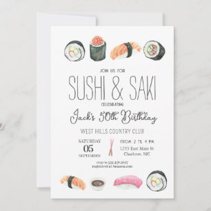 Sushi invitation, Sushi Birthday, Sushi & Saki Invitation