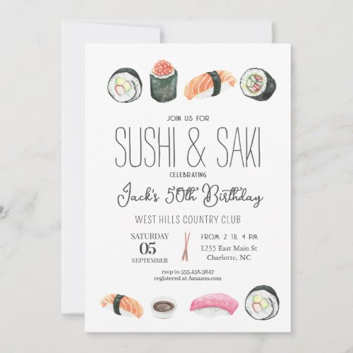 Sushi invitation Sushi Birthday Sushi  Saki Invitation