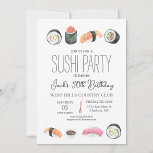 Sushi invitation, Sushi Birthday, Sushi & SaKi Invitation