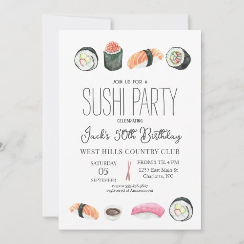 Sushi invitation Sushi Birthday Sushi  SaKi Invitation