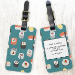 Sushi Japanese Food Art Custom Name Luggage Tag<br><div class="desc">Scrumptious and cute Japanese sushi pattern on a deep teal background.
Change the contact details on the back.</div>
