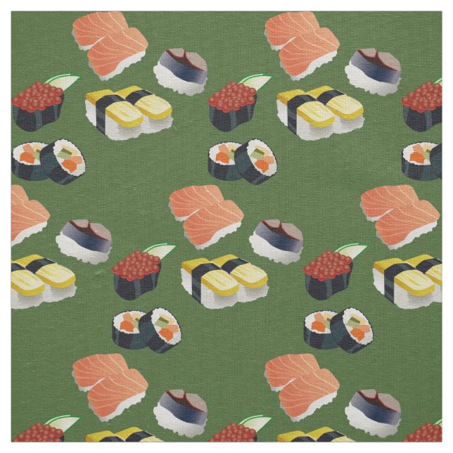 sushi japanese food green fabric (Swatch)