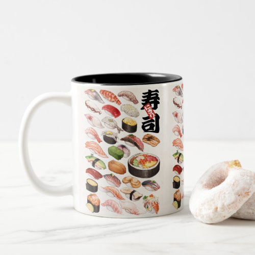 Sushi Japanese Food Hand Drawn Illustration Postca Two_Tone Coffee Mug