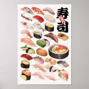Sushi Japanese Food Hand Drawn Illustration Poster