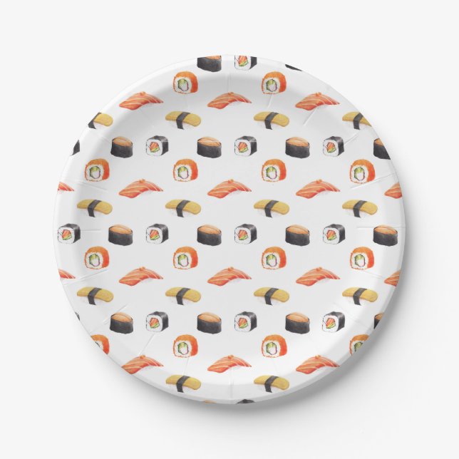 Sushi Japanese Food Pattern Paper Plates (Front)