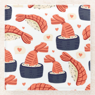 Sushi Japanese Food Seamless Pattern Glass Coaster