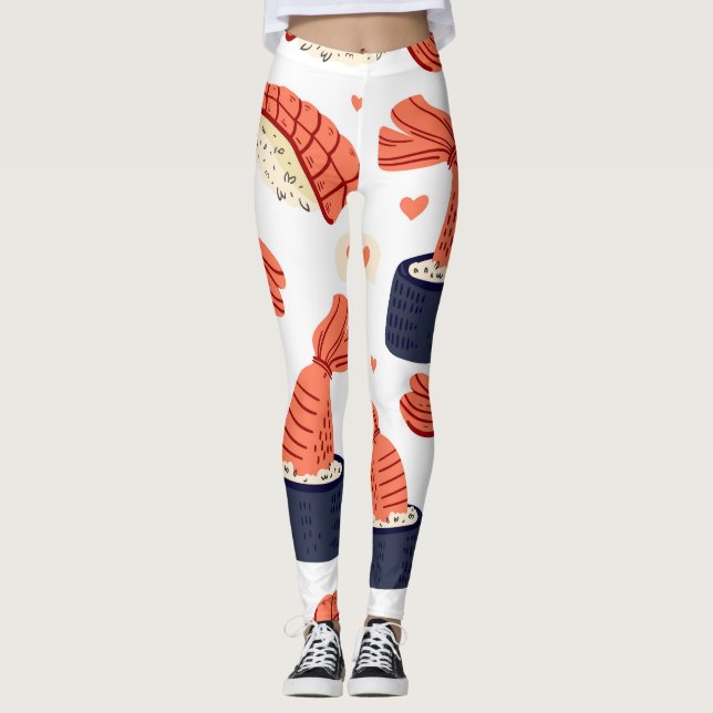 Sushi Japanese Food Seamless Pattern Leggings (Front)