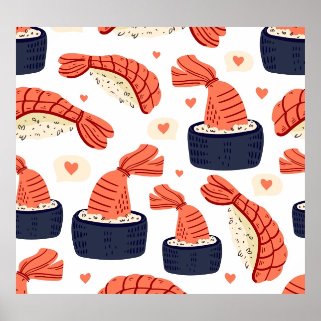 Sushi Japanese Food Seamless Pattern Poster (Front)