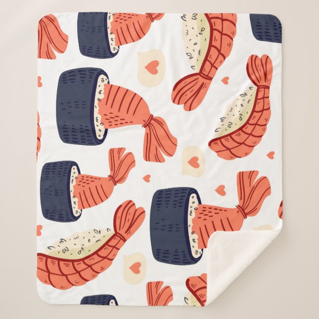 Sushi Japanese Food Seamless Pattern Sherpa Blanket (Front)