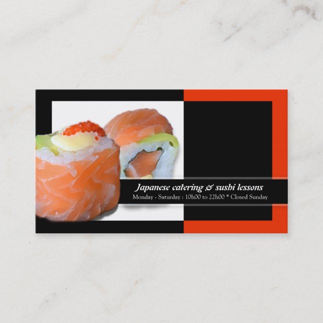 Sushi Japanese restaurant catering lessons Business Card (Front)
